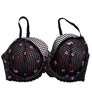Dream Angel embroidery & Lined Demi coverage Black Floral Mesh net two tone Bra